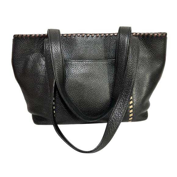 Brighton black pebbled leather shoulder bag purse gold & silver woven trim - Picture 5 of 9